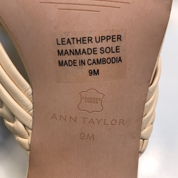 Ann Taylor Women’s Leather Cream Woven Braided Square Toe Chunky Block Heels - Picture 7 of 7